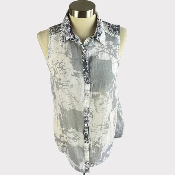 Hem & Thread Womens Small Button Front Sleeveless Top Polyester Cotton Gray - Picture 1 of 11